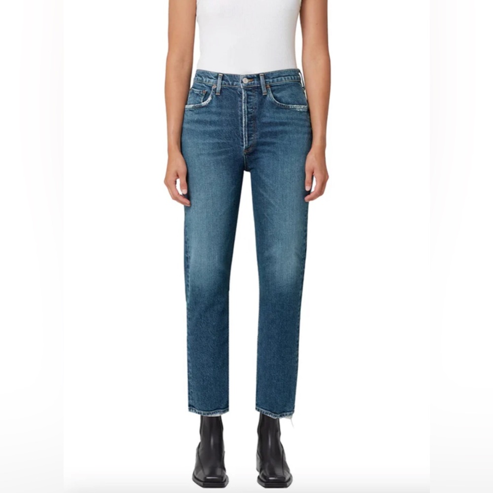 Agolde Riley Cropped Frayed High-Rise Straight-Leg Jeans in Collective size 28